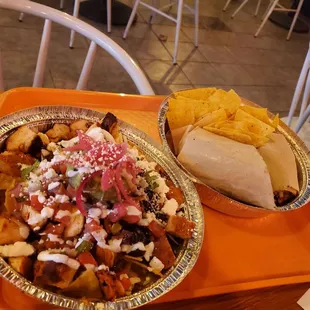 Loaded nachos with burrito