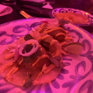 Terrible picture but this is the cauliflower tacos but the lighting makes everything look purple! Lol