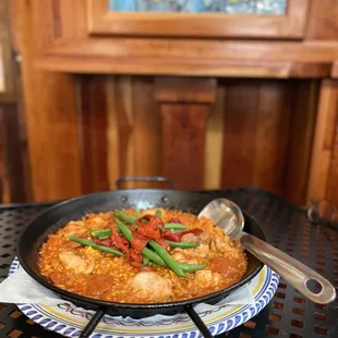 a pan of food on a table