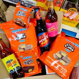 a variety of snacks and drinks