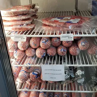 a display case of sausages