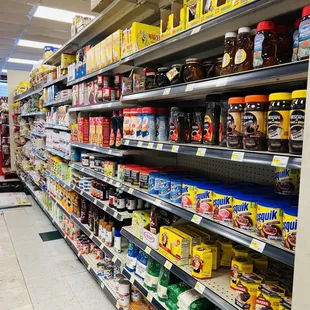 shelves of various products