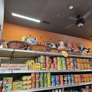 Shelving with food products