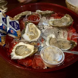 Half dozen James river oysters with cocktail sauce and horseradish