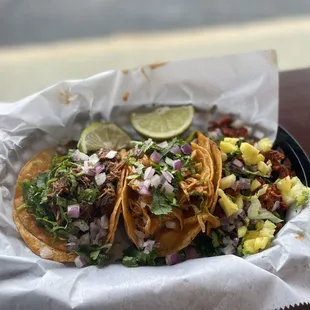 Birria beef, tinga chicken, hal pastor