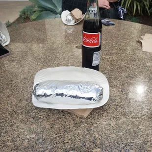 Shrimp Burrito and Mexican Cola