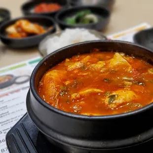 Seafood Soon Tofu with side dishes (fish already eaten - sorry I was hungry) @surrea1ity