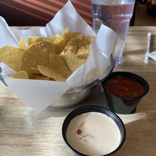 Complimentary chips salsa queso