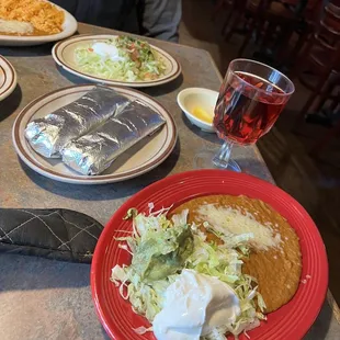 Beans lettuce guacamole and sour cream