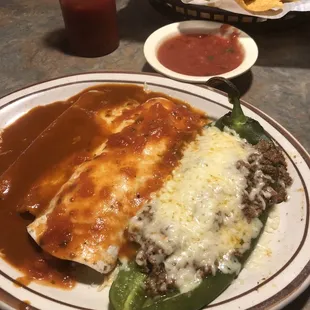 combination 17: enchilada, beef burrito, and chile releno