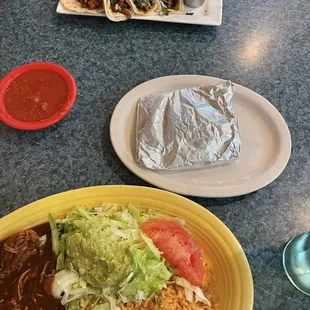 Street tacos and mole meal.
