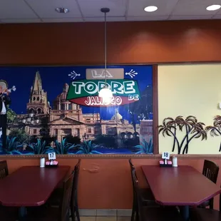 tables and chairs in a restaurant