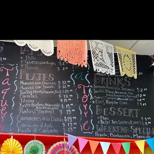 Menu - tamales, plates, sides, drinks and desserts