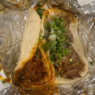 Birria de Res  Taco (left) and Carnitas Taco (right)