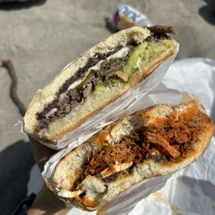 8. Carne Asada Torta (top) 12. Pierna Enchilada Torta (bottom)