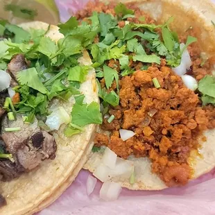 Lengua and Chorizo tacos