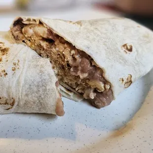 Egg, chorizo, and bean burrito