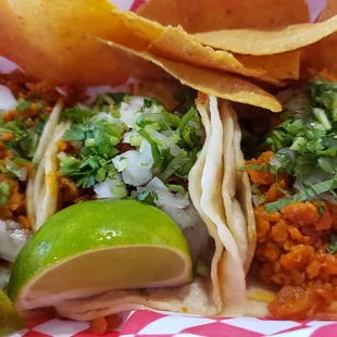 Vegan chorizo tacos ($12). Nicely done.