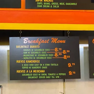 Breakfast menu