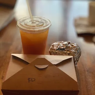 Paradise Ice Tea. French dip sandwich. Au jus. Packed to go even if you dine in.