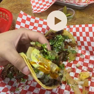 Torta campechana and tácitos de asada y trompo.