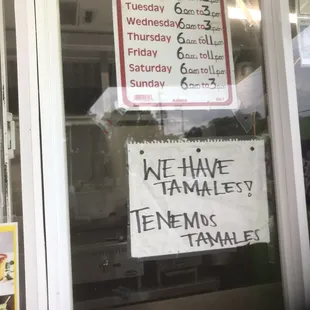 Business hours and tamales