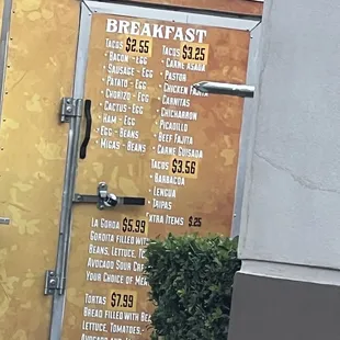 close-up of current, updated menu &amp; pricing
