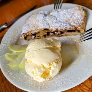 Apple strudel with vanilla ice-cream