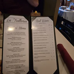 Cocktail menu