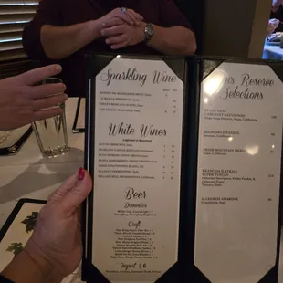 Cocktail menu