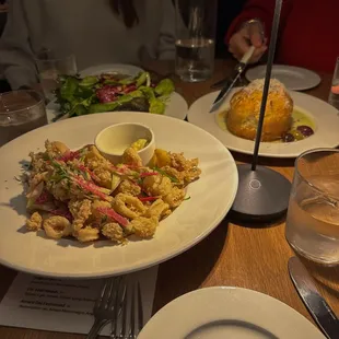 Calamari, local baby greens salad, and focaccia = all definitely worth it!