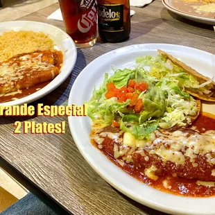 Grande Especial: (2 plates) Chalupa, Chile Relleno, Beef Enchilada, Beef Taco,  Rice, Beans &amp; Burrito