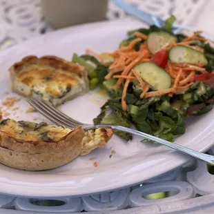 Spinach quiche and a lovely fresh salad with honey mustard vinaigrette