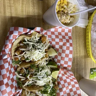 Chicken street tacos and corn