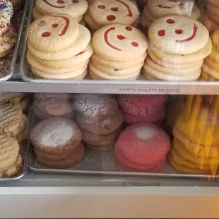 a display of cookies and pastries