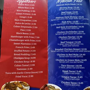 a menu for mexican food