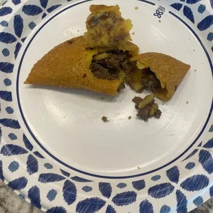 This is a Colombian empanada and the meat inside is ground meat the taste was terrible.