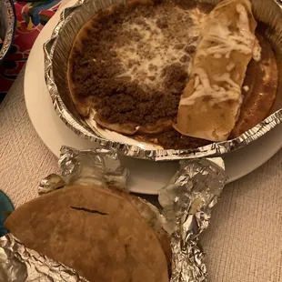 Soggy tostada and taco meal