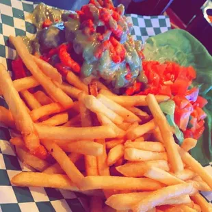 a plate of fries and a hotdog