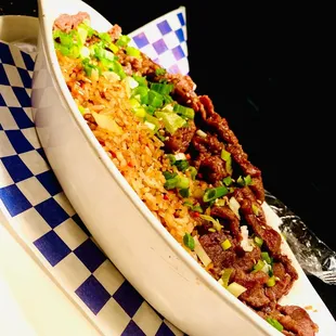 Kyong song bowl with regular fried rice and bulgogi beef