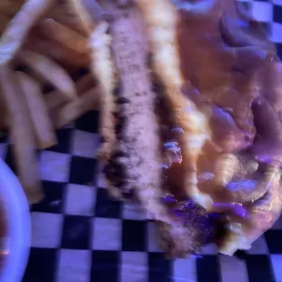 Meat and a bun missing all the stuff that should have been on it not to mention it took 2 hours to make