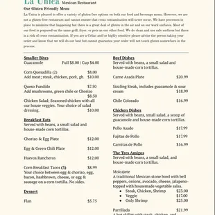 Our Gluten Friendly Menu