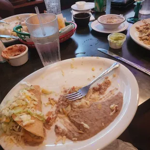 3 tacos minus 2 rice and beans