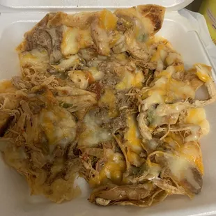 Ground beef Shredded chicken with bell peppers and onions