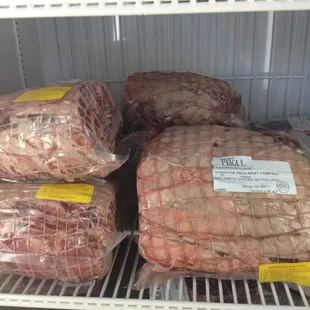 In addition to steaks, we have Prime Rib roasts ready for your next big gathering. Aged 40 days.