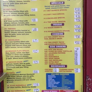 Menu as of July, 2021