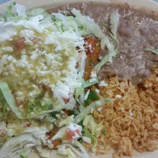 Chicken Enchilada plate Only $5.50! Includes 3 Enchiladas rice and beans  So good