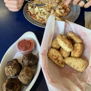 Meatballs, Small Jalapeno Poppers, BBQ Chicken Pizza
