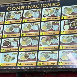 Menu of combinations