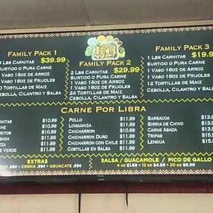 Family specials menu